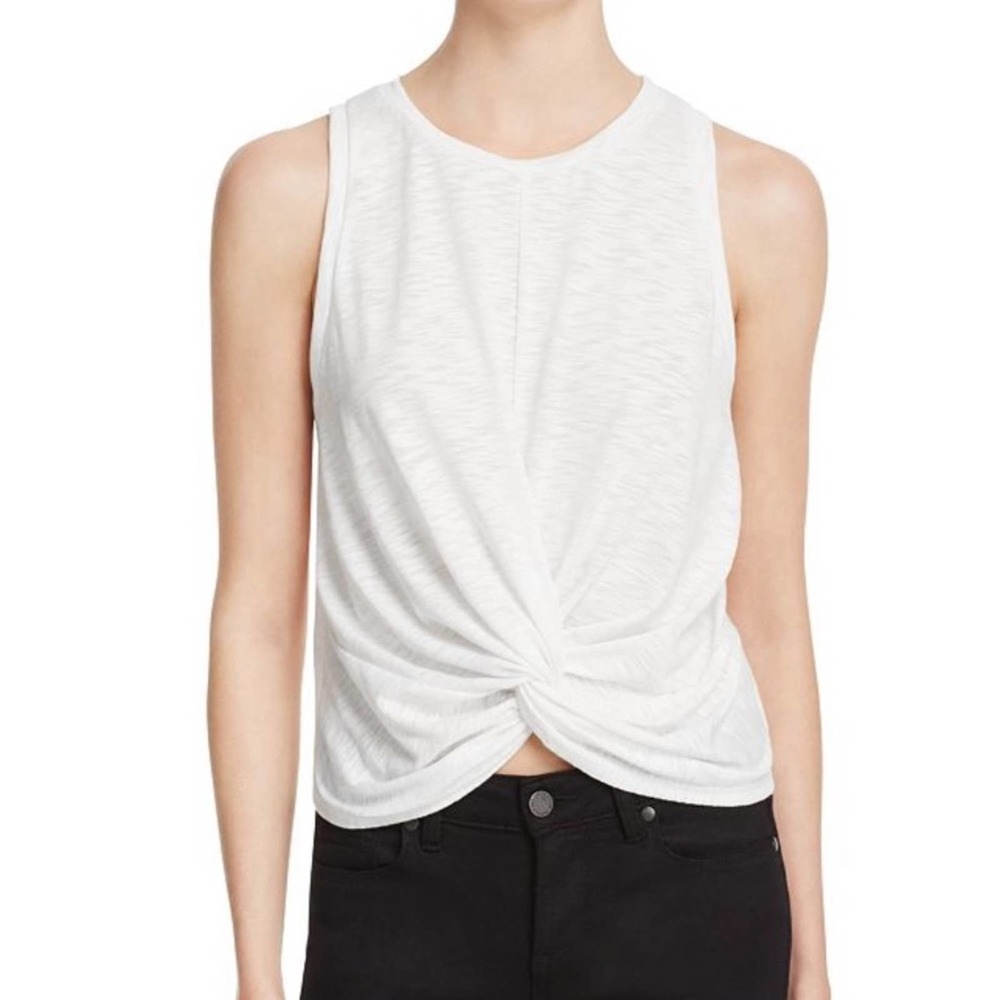 Aqua Women's White Casual Oversized Arm Hole Twist Front Crew Neck Tank sz L
